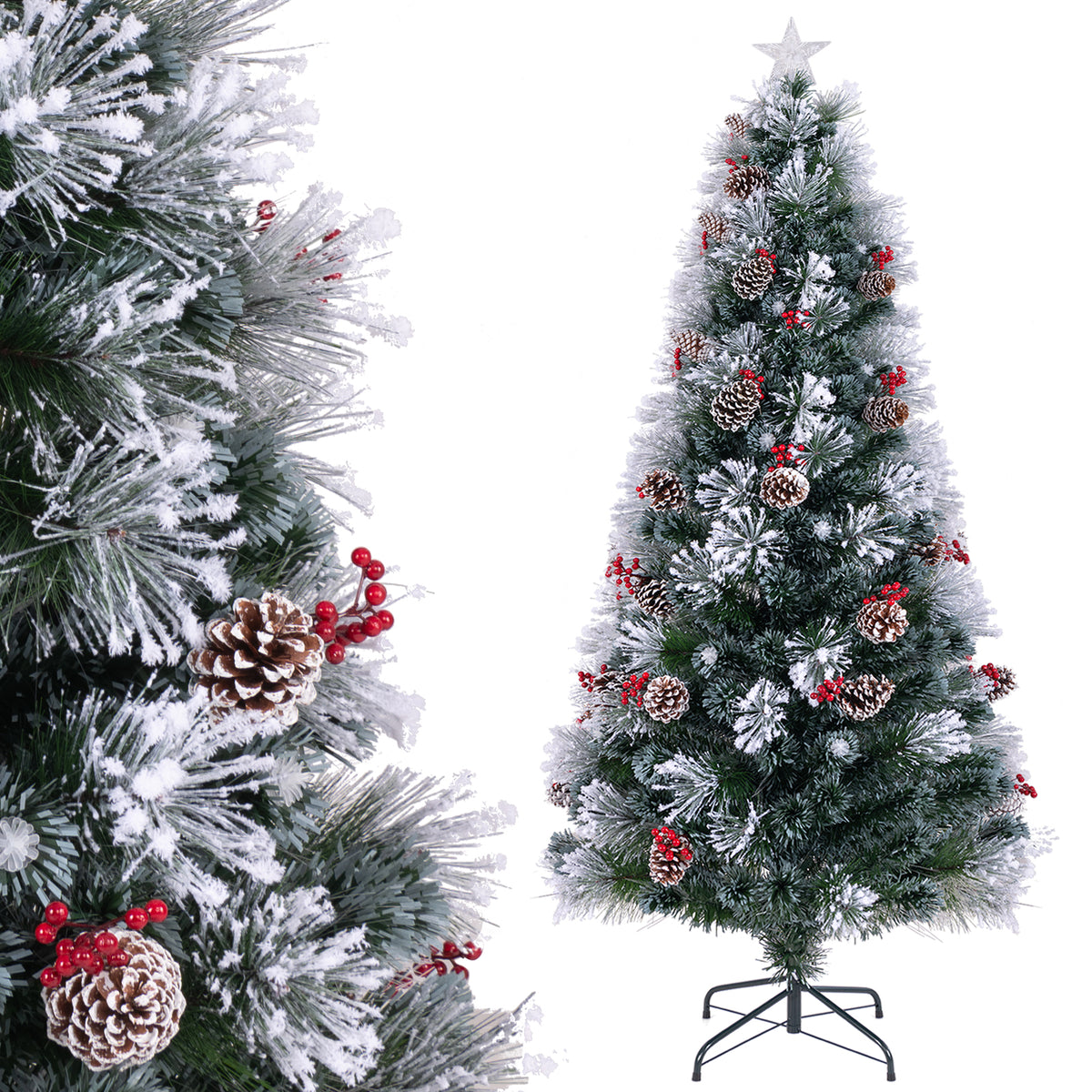 7 ft Flocked Christmas Tree with 8 Lighting Modes - Realistic Holiday Decor