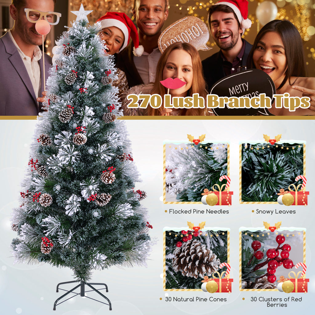 7 ft Flocked Christmas Tree with 8 Lighting Modes - Realistic Holiday Decor