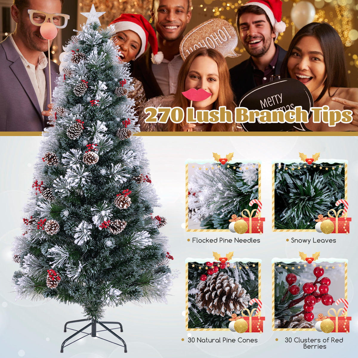 7 ft Flocked Christmas Tree with 8 Lighting Modes - Realistic Holiday Decor