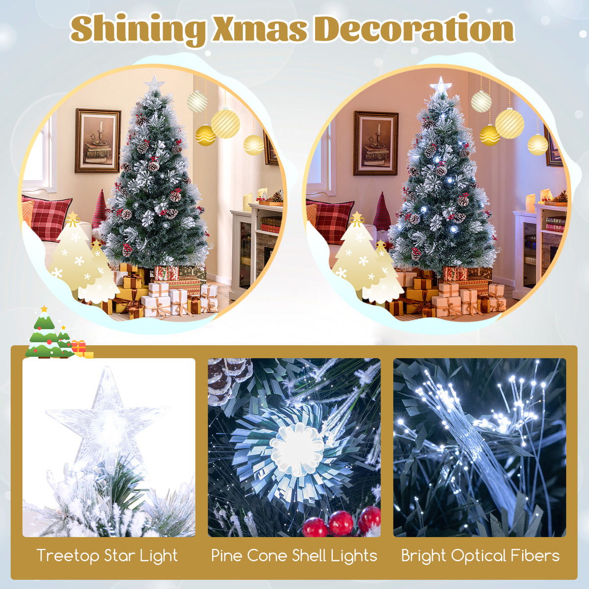 7 ft Flocked Christmas Tree with 8 Lighting Modes - Realistic Holiday Decor