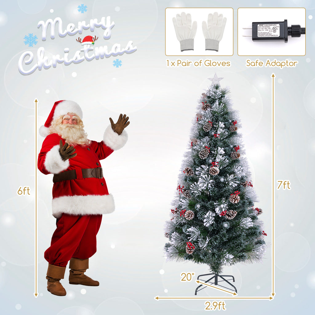 7 ft Flocked Christmas Tree with 8 Lighting Modes - Realistic Holiday Decor