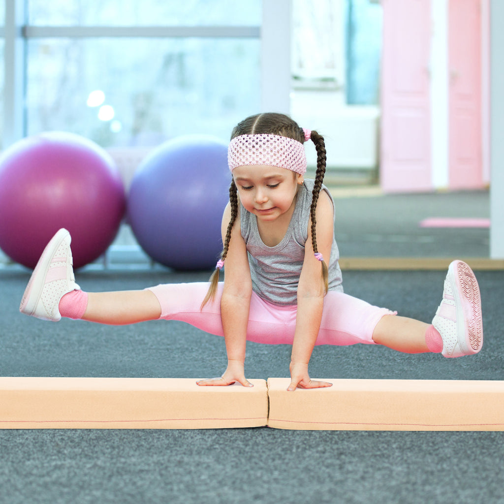 7 FT Folding Balance Beam with Removable Suede Cover & Non-Slip Base - Khaki Variation