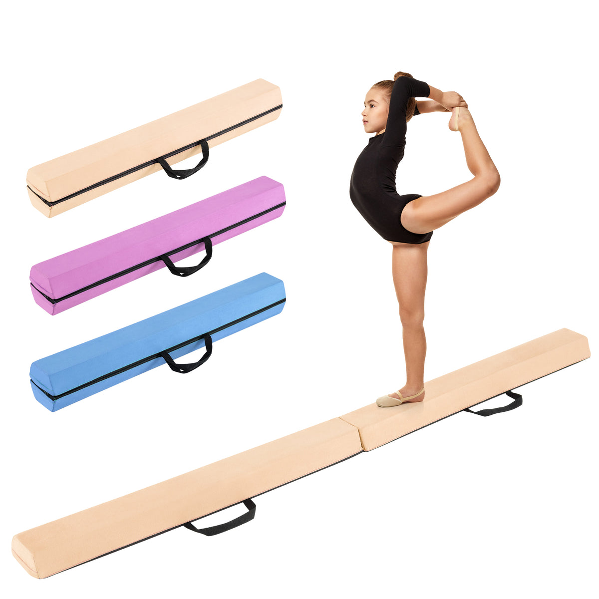 7 FT Folding Balance Beam with Removable Suede Cover & Non-Slip Base - Khaki Variation