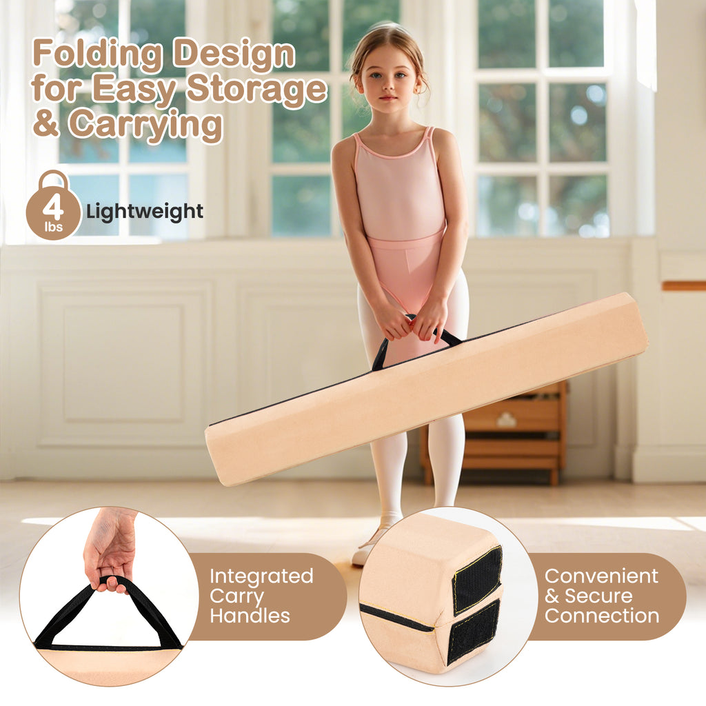 7 FT Folding Balance Beam with Removable Suede Cover & Non-Slip Base - Khaki Variation