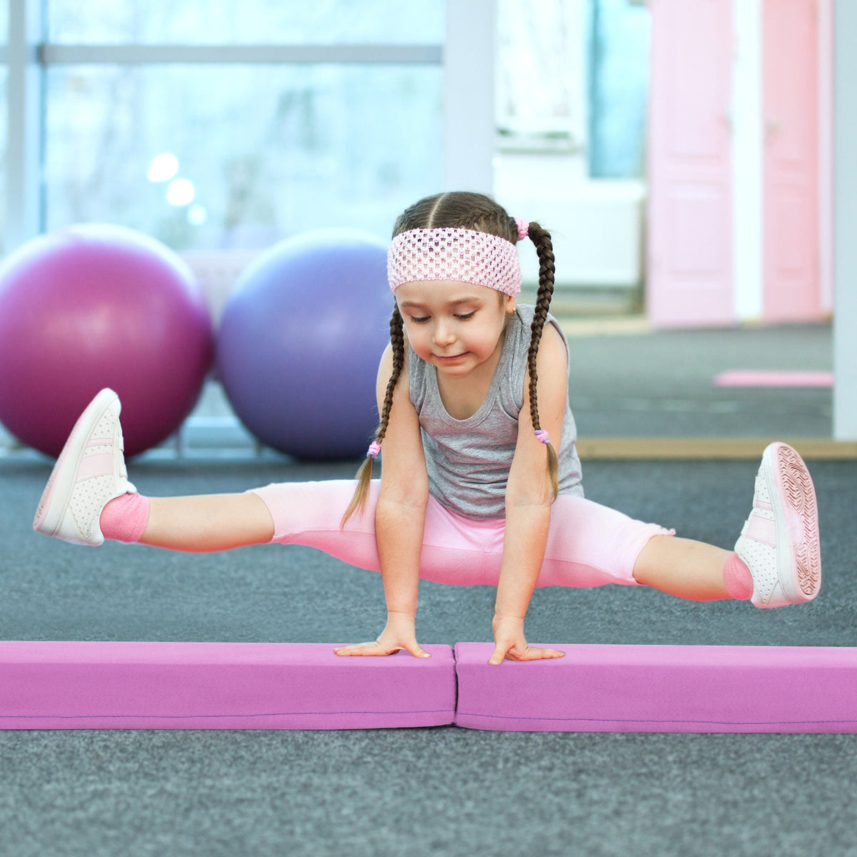 7 FT Folding Balance Beam with Removable Suede Cover - Purple, Non-slip Support