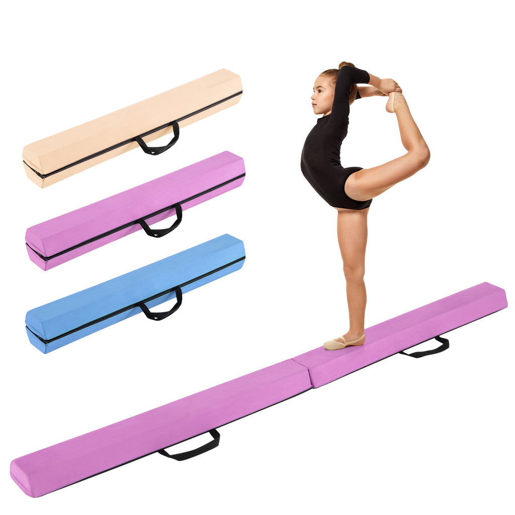 7 FT Folding Balance Beam with Removable Suede Cover - Purple, Non-slip Support