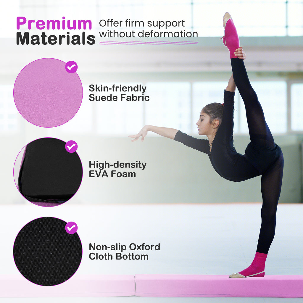 7 FT Folding Balance Beam with Removable Suede Cover - Purple, Non-slip Support