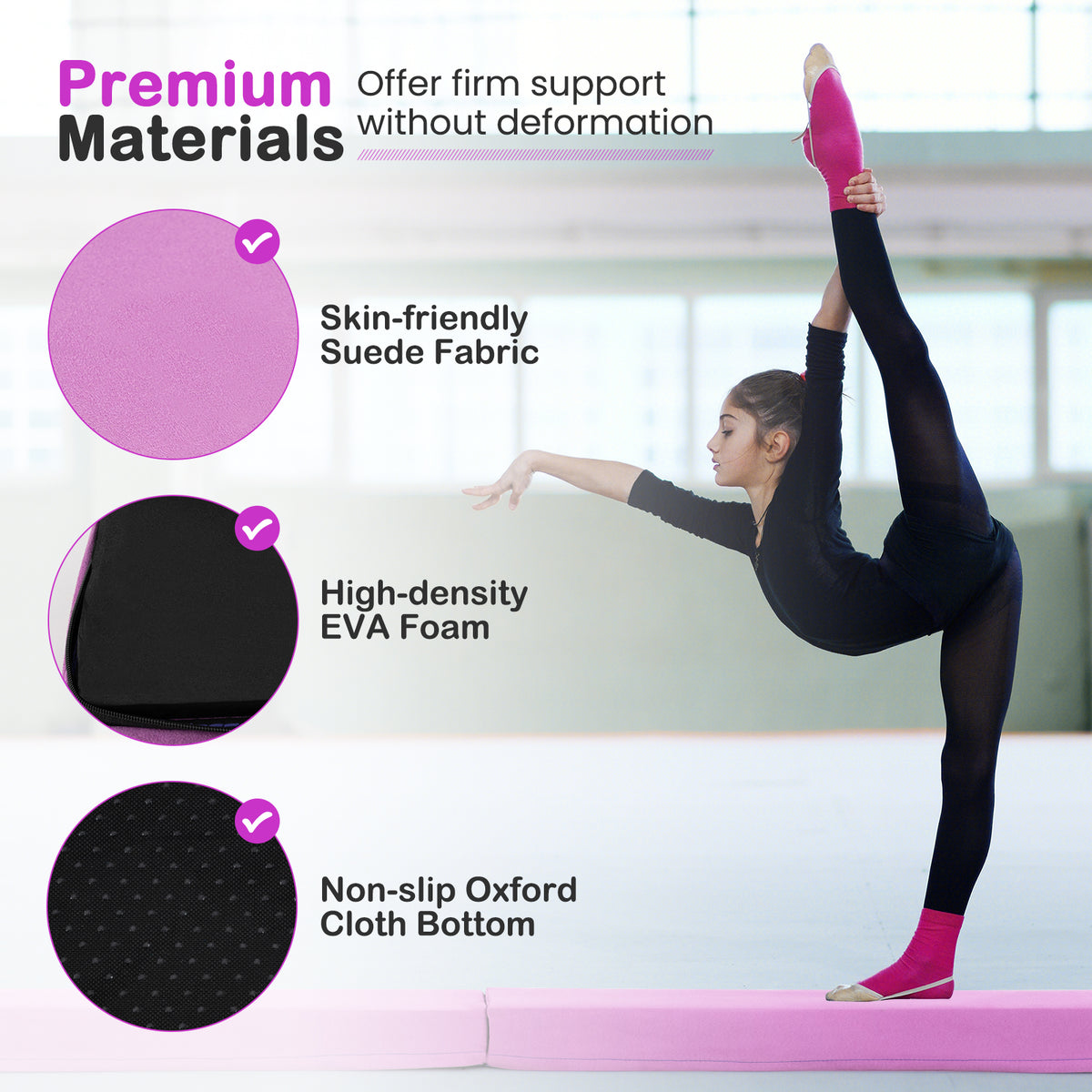 7 FT Folding Balance Beam with Removable Suede Cover - Purple, Non-slip Support