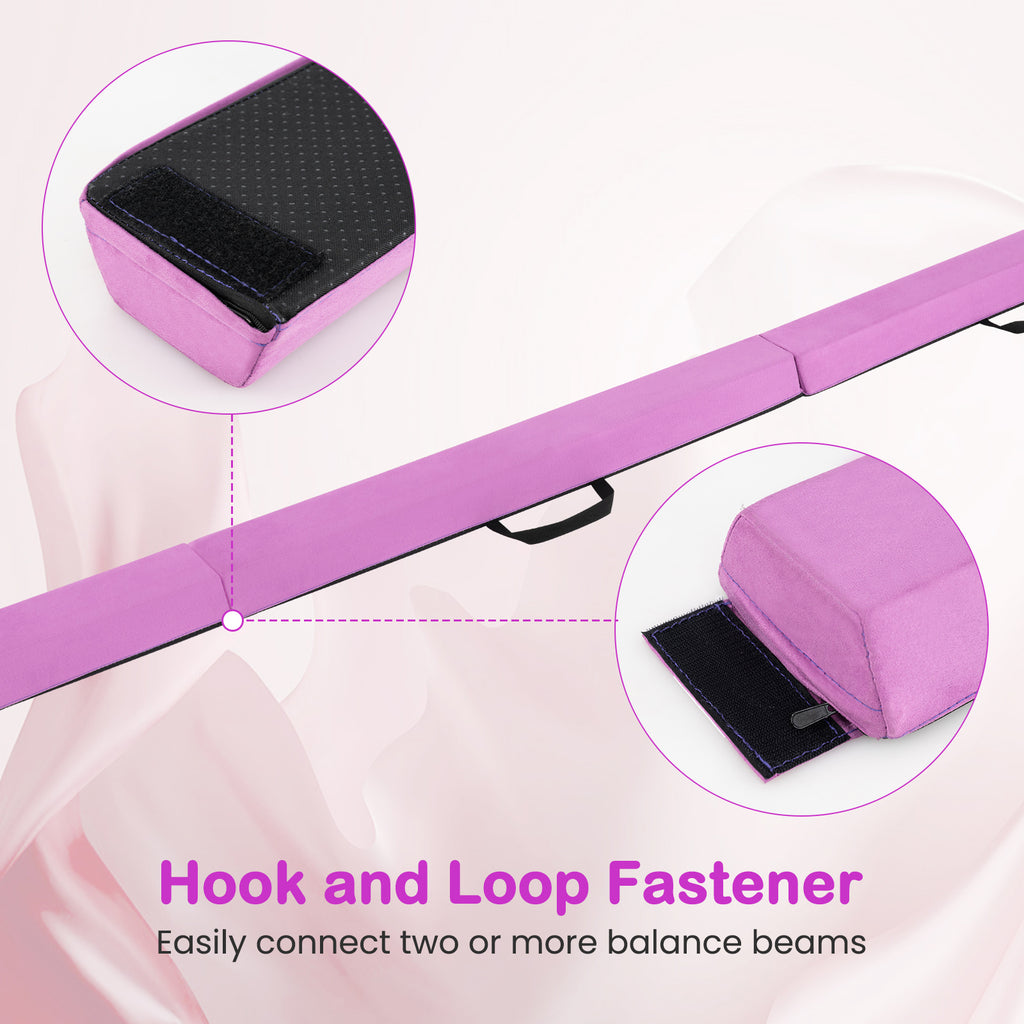 7 FT Folding Balance Beam with Removable Suede Cover - Purple, Non-slip Support