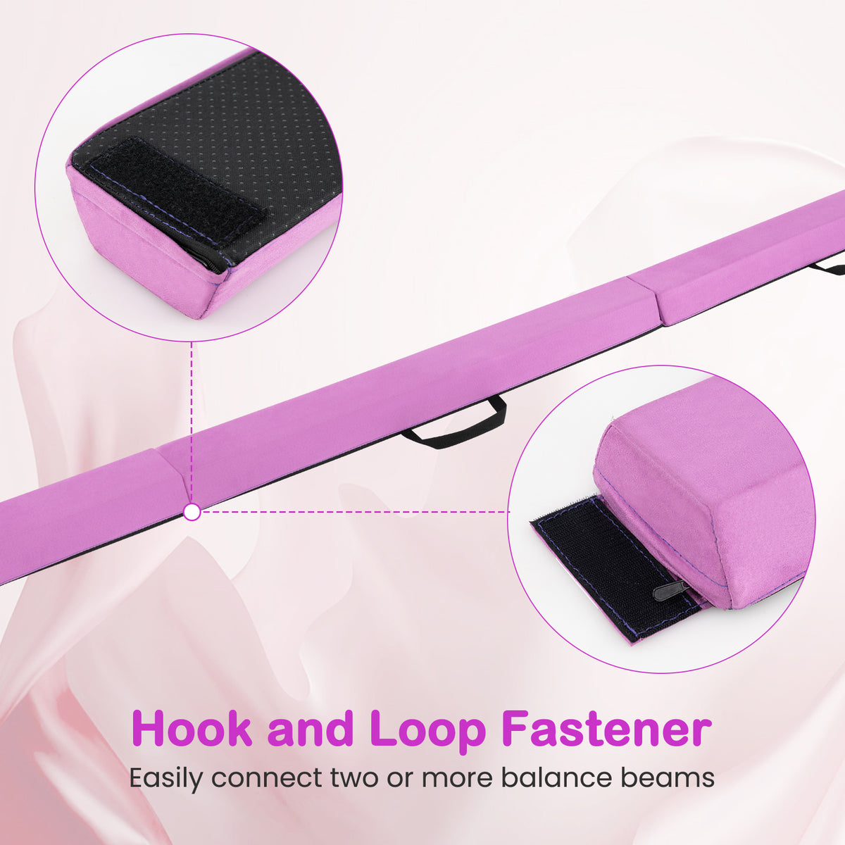 7 FT Folding Balance Beam with Removable Suede Cover - Purple, Non-slip Support