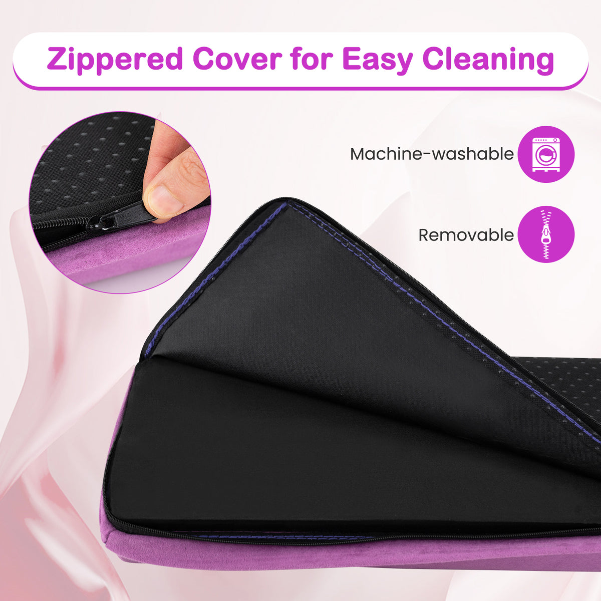 7 FT Folding Balance Beam with Removable Suede Cover - Purple, Non-slip Support