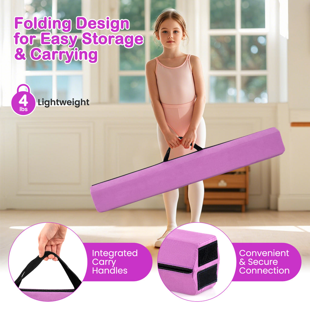 7 FT Folding Balance Beam with Removable Suede Cover - Purple, Non-slip Support