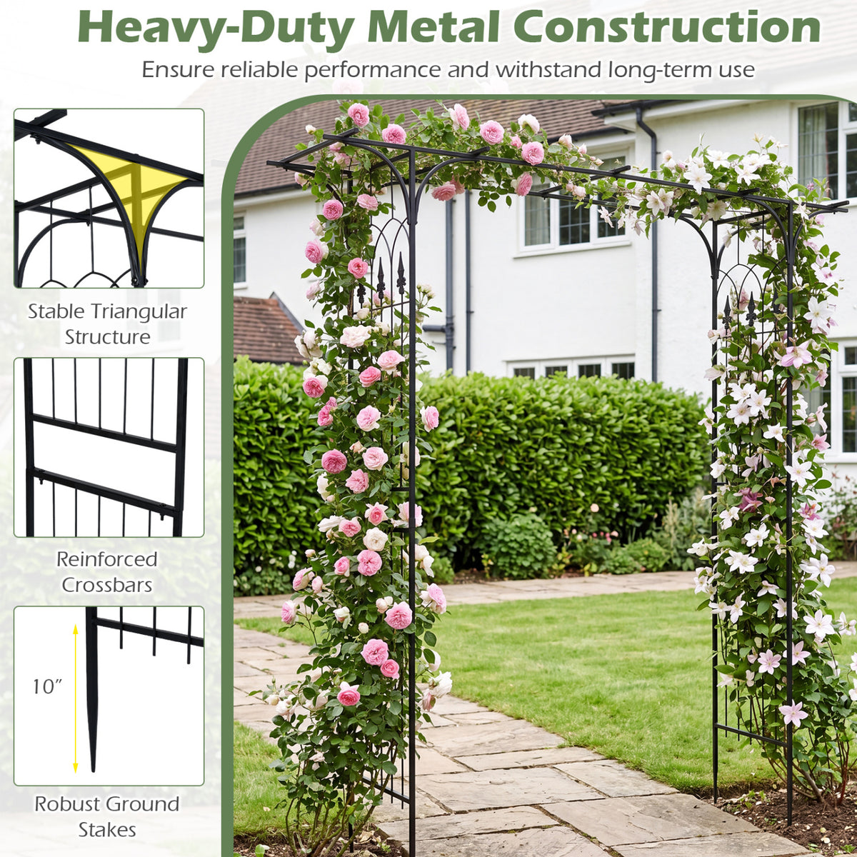 7 FT Garden Arch Arbor with Flat Top Design for Climbing Plants