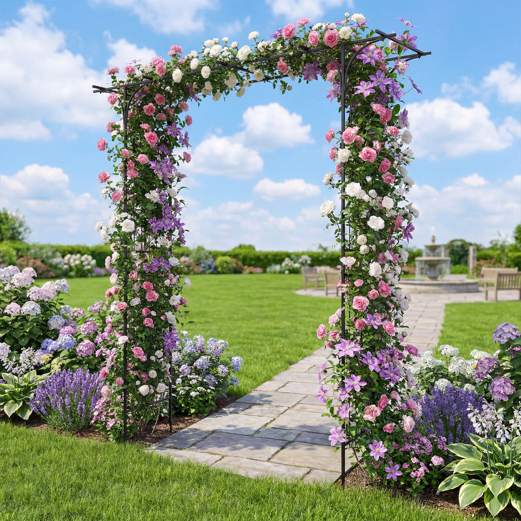 7 FT Garden Arch Arbor with Flat Top Design for Climbing Plants