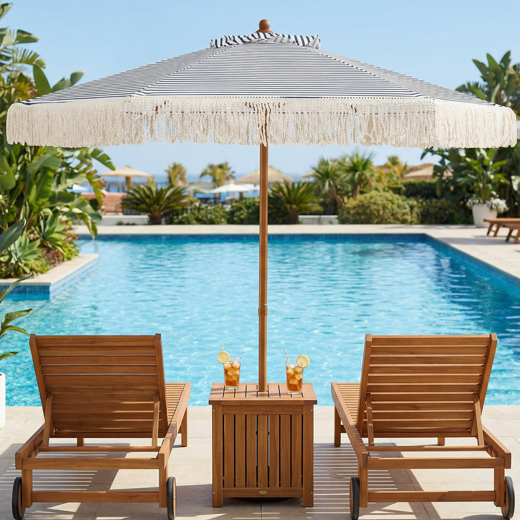 7 Feet Patio Umbrella with Boho Fringe - Blue, Style 3