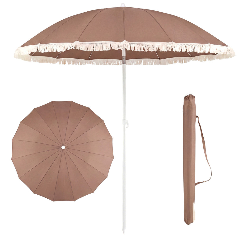 7 FT Patio Umbrella with Fringe Boho Tassel for Outdoor Beach Garden