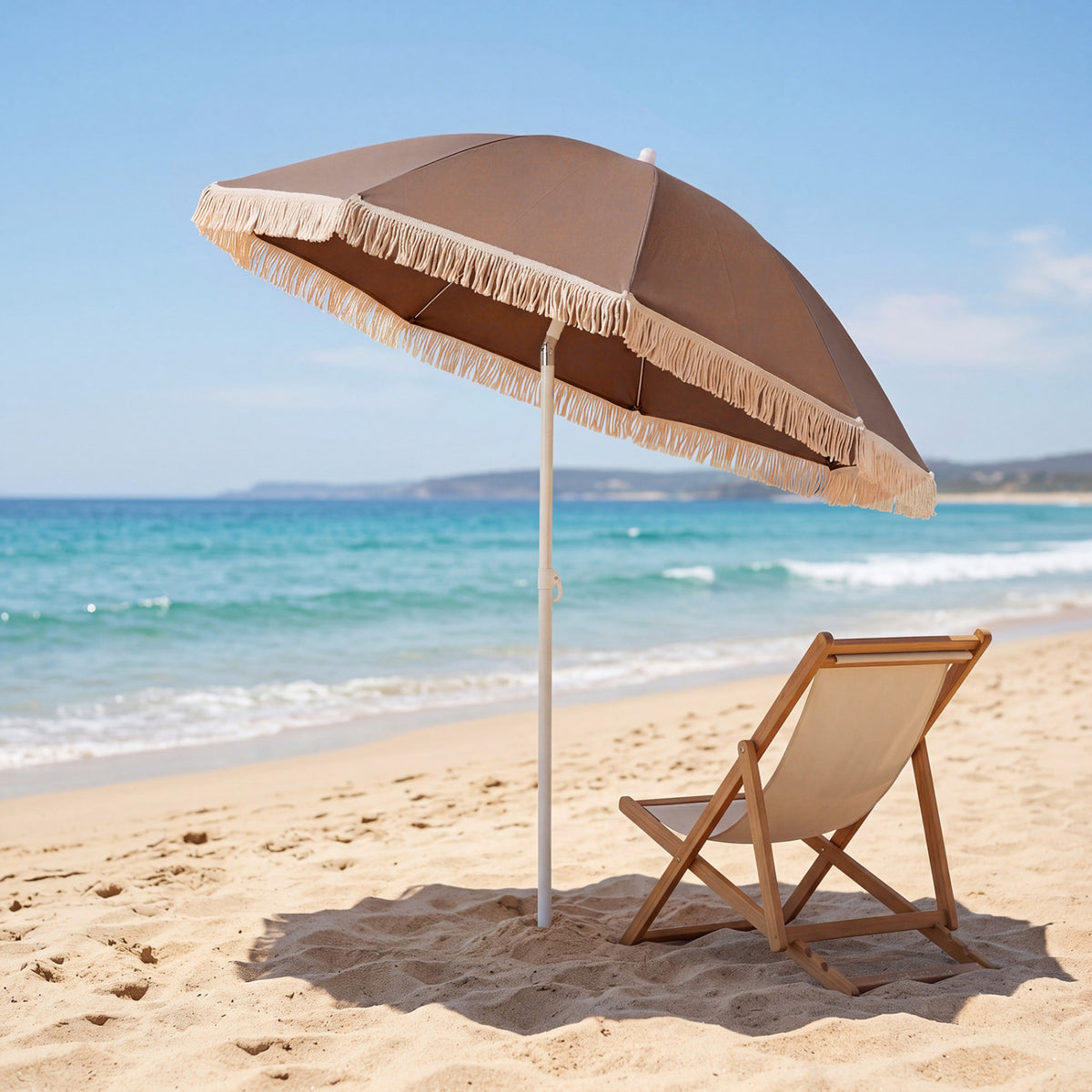 7 FT Patio Umbrella with Fringe Boho Tassel for Outdoor Beach Garden