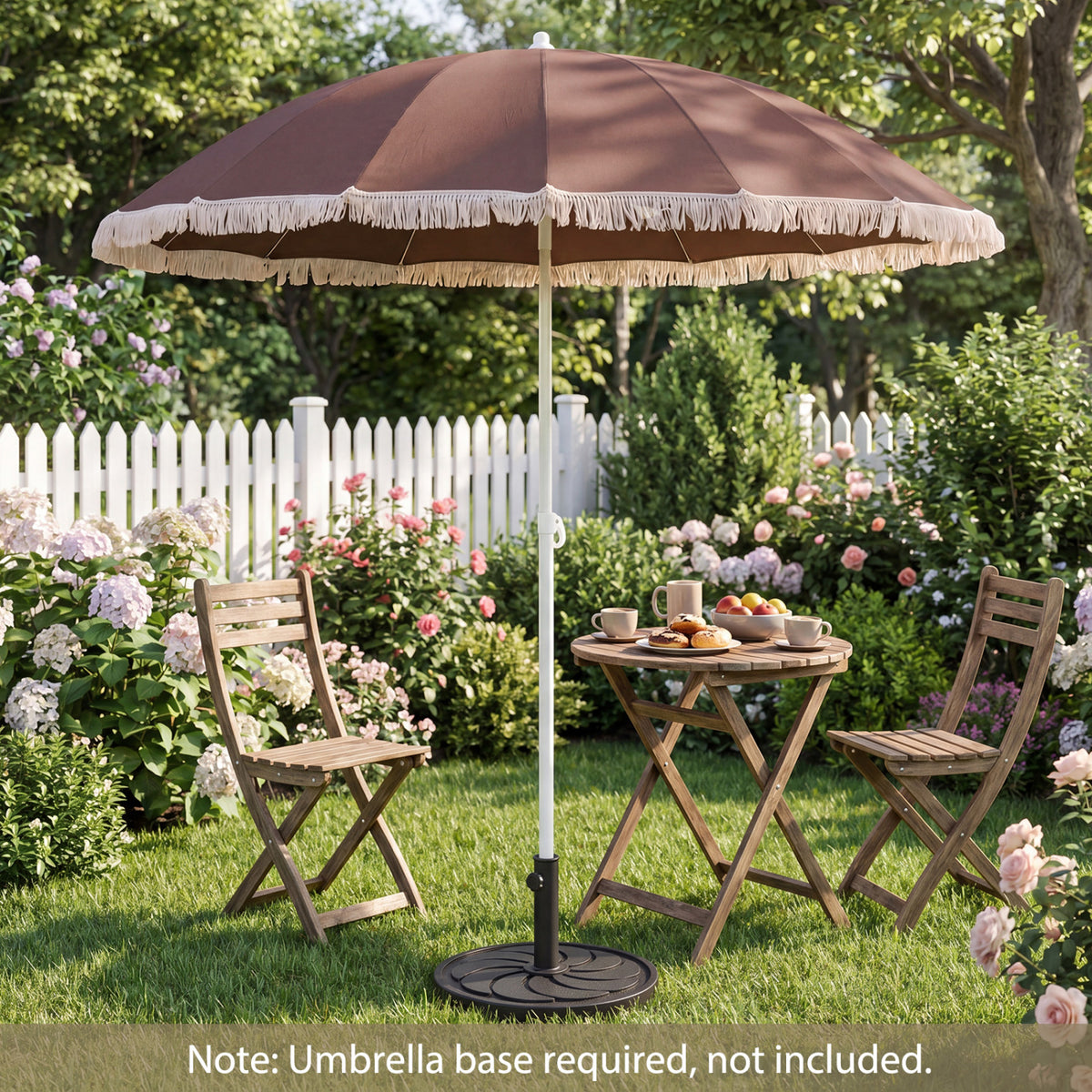7 FT Patio Umbrella with Fringe Boho Tassel for Outdoor Beach Garden