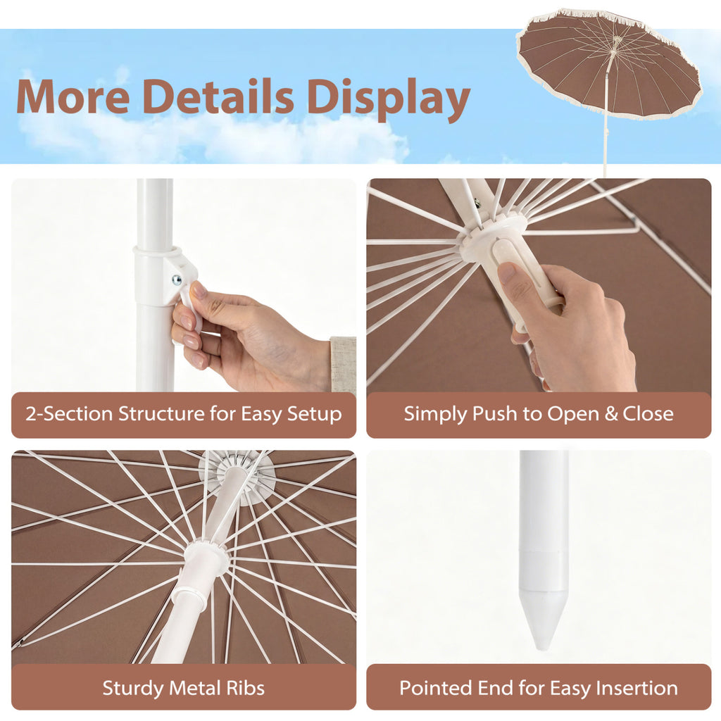 7 FT Patio Umbrella with Fringe Boho Tassel for Outdoor Beach Garden