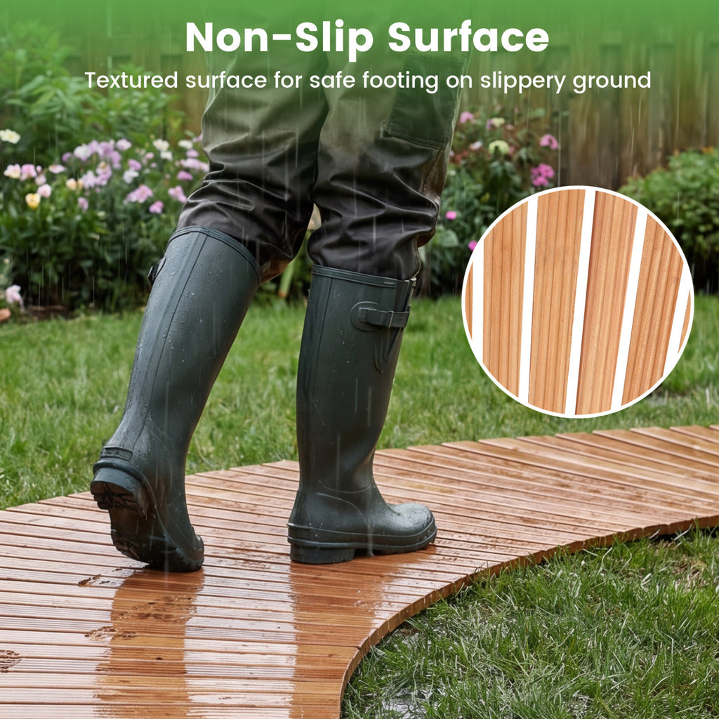 Natural Wooden Garden Pathway 7 FT with Anti-Slip Surface for Gardens & Patios