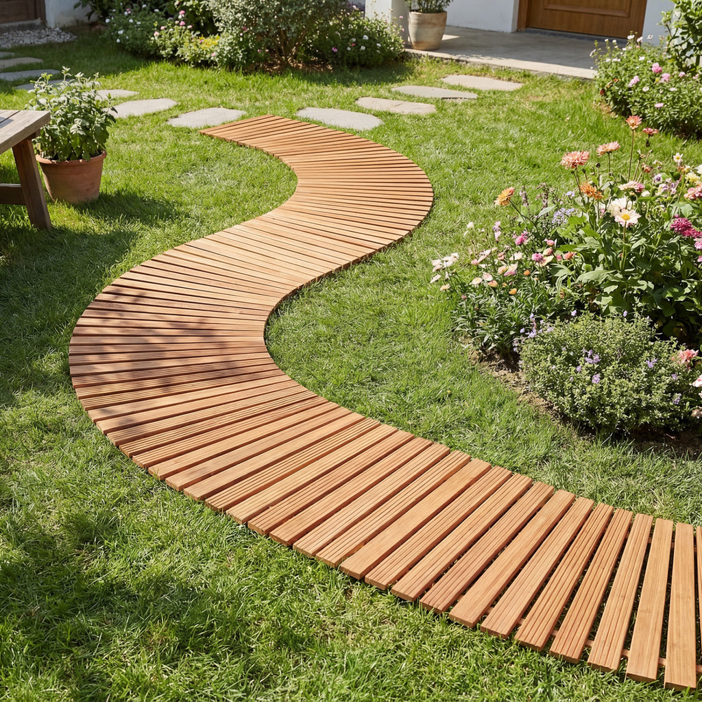 Natural Wooden Garden Pathway 7 FT with Anti-Slip Surface for Gardens & Patios