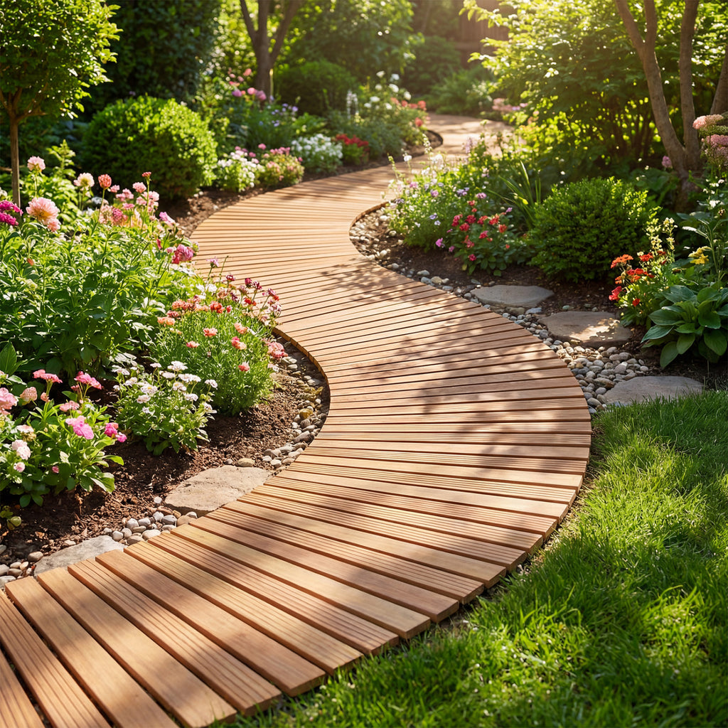 Natural Wooden Garden Pathway 7 FT with Anti-Slip Surface for Gardens & Patios