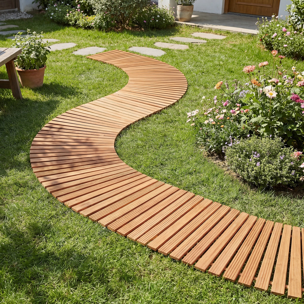 Natural Wooden Garden Pathway 7 FT with Anti-Slip Surface for Gardens & Patios
