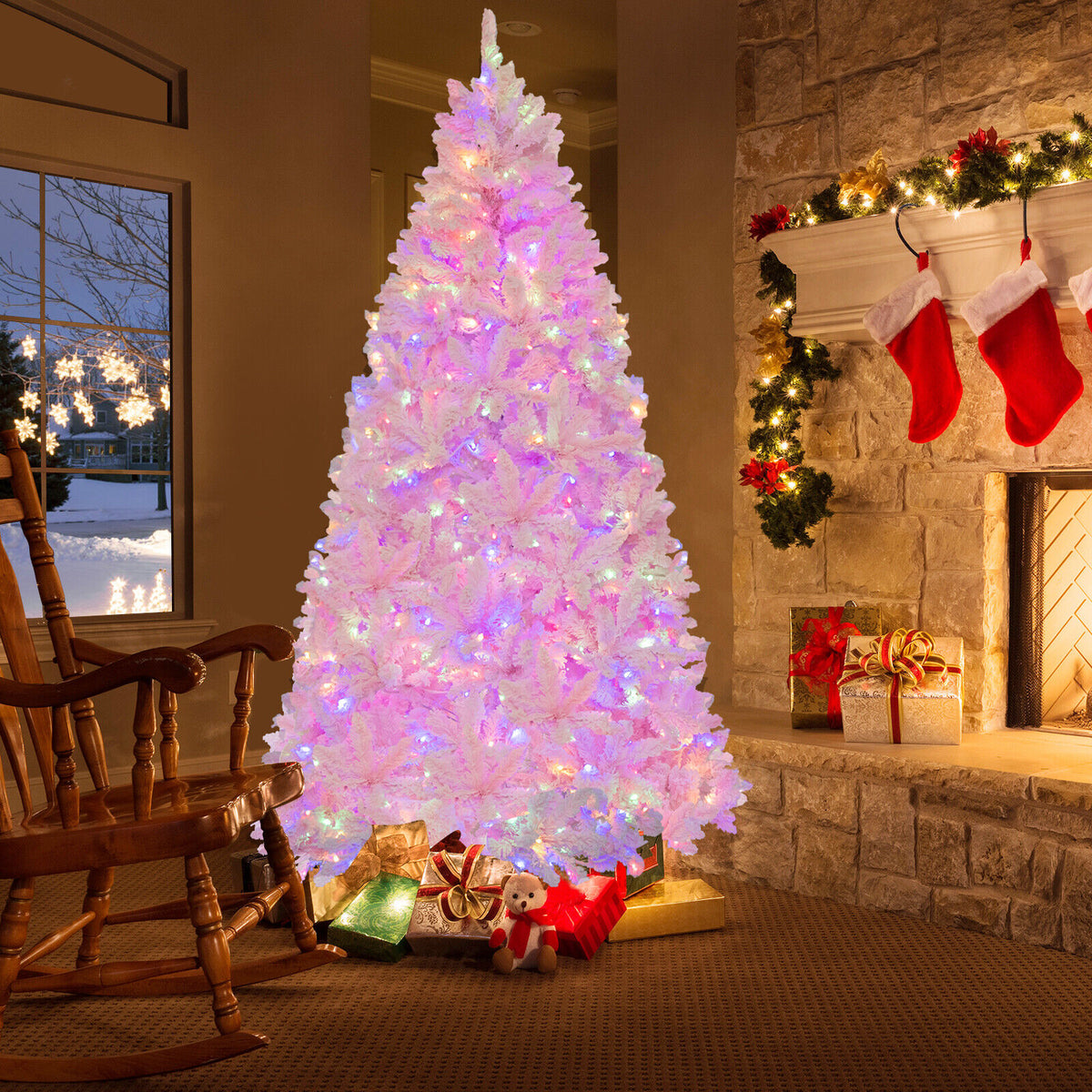 7Ft Flocked Artificial Christmas Tree with 500 LED Lights & 1200 Branches