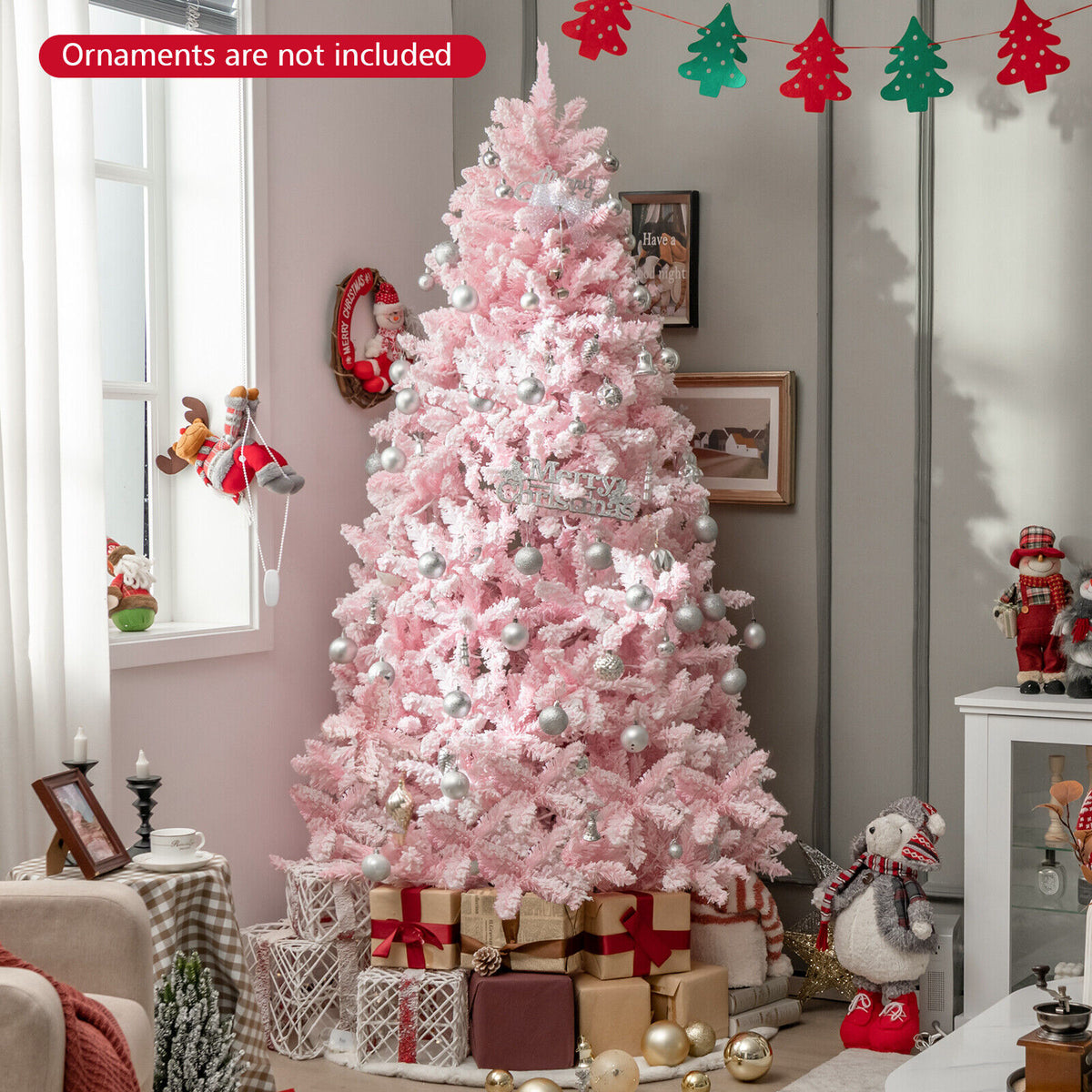 7Ft Flocked Artificial Christmas Tree with 500 LED Lights & 1200 Branches