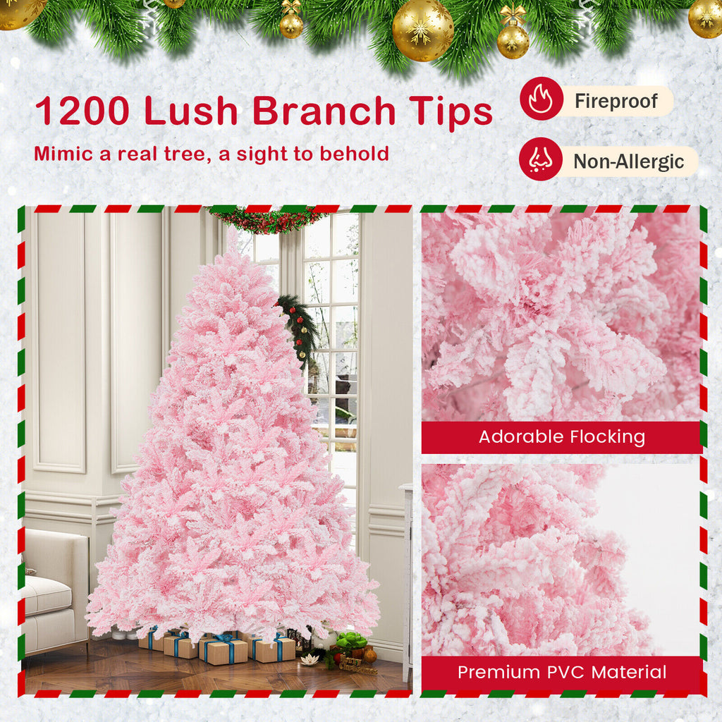 7Ft Flocked Artificial Christmas Tree with 500 LED Lights & 1200 Branches