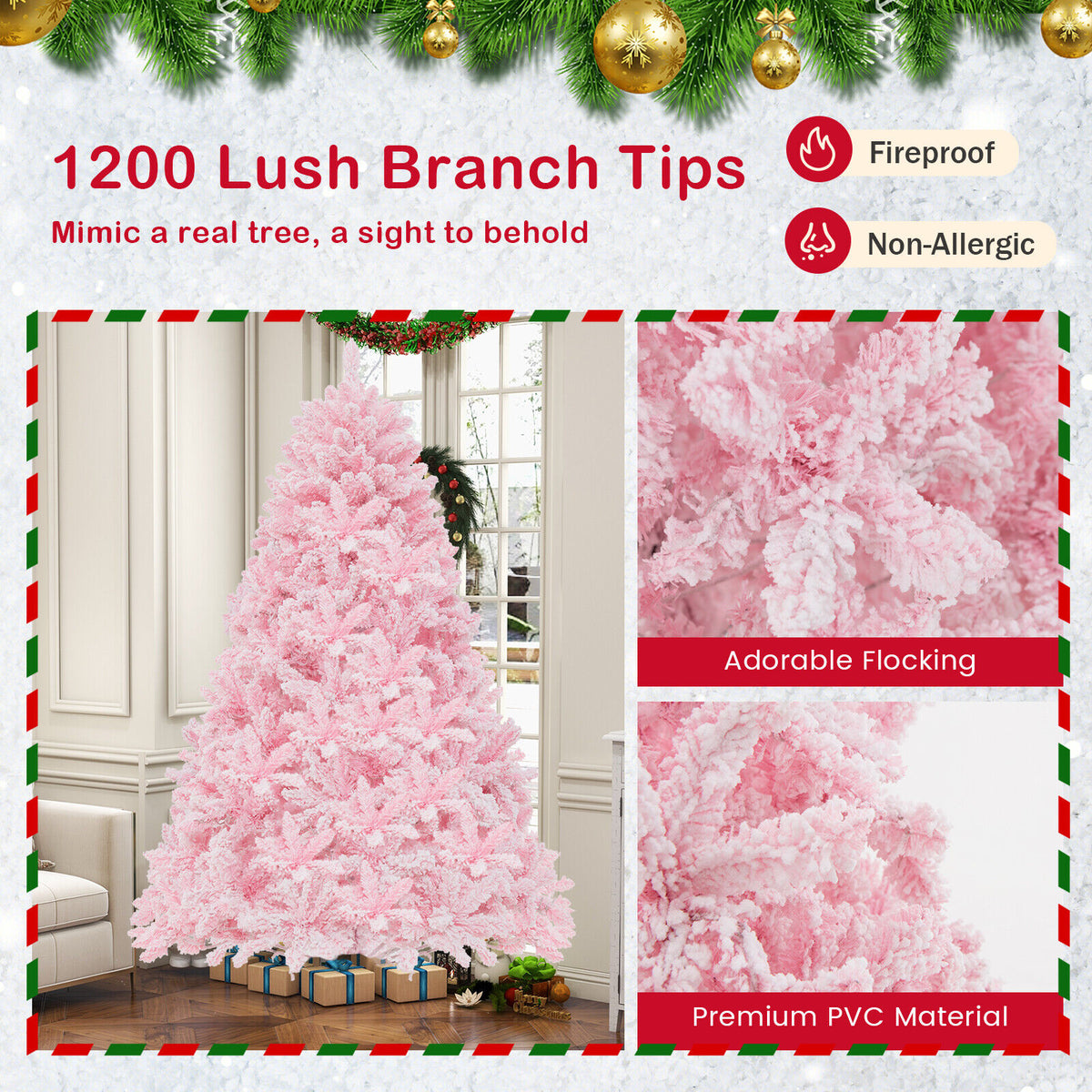 7Ft Flocked Artificial Christmas Tree with 500 LED Lights & 1200 Branches