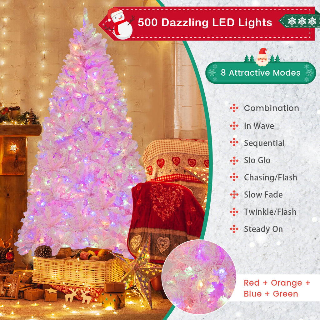 7Ft Flocked Artificial Christmas Tree with 500 LED Lights & 1200 Branches