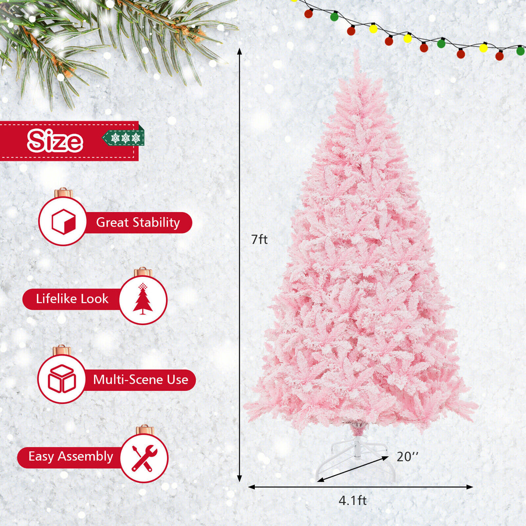 7Ft Flocked Artificial Christmas Tree with 500 LED Lights & 1200 Branches