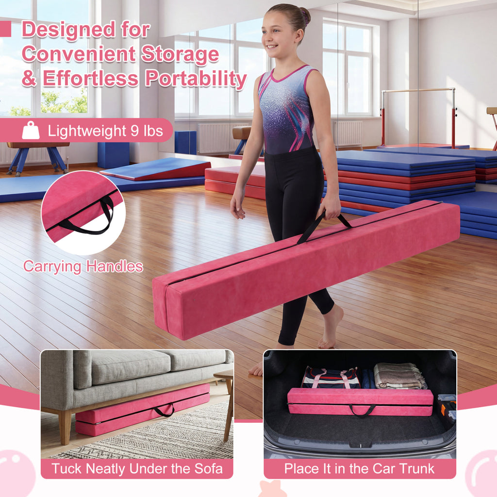 7 Feet Folding Portable Floor Balance Beam with Handles - Rose Red Variation