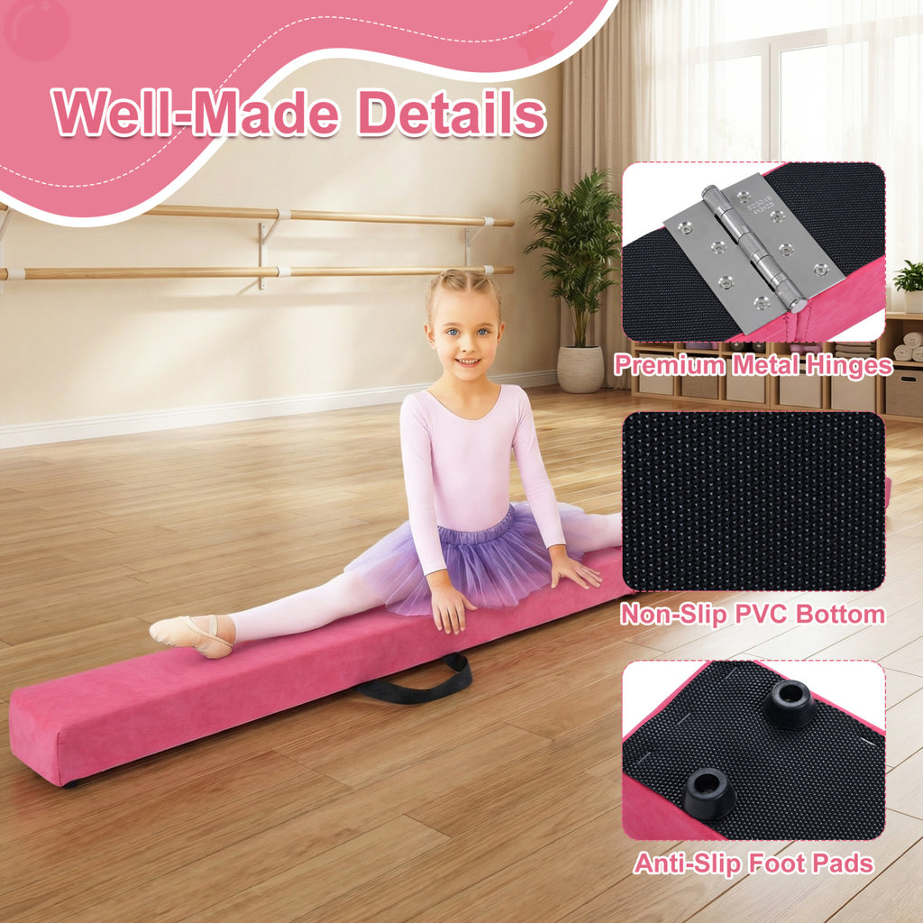 7 Feet Folding Portable Floor Balance Beam with Handles - Rose Red Variation