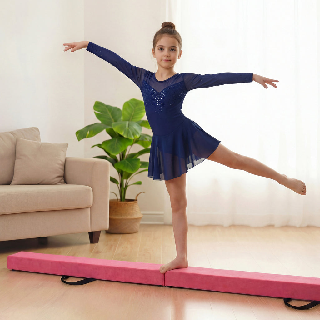 7 Feet Folding Portable Floor Balance Beam with Handles - Rose Red Variation