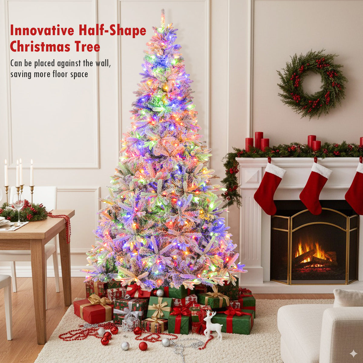 7 Feet Half Artificial Christmas Tree with 852 Tips & 9 Lighting Modes - Space-Saving Decor
