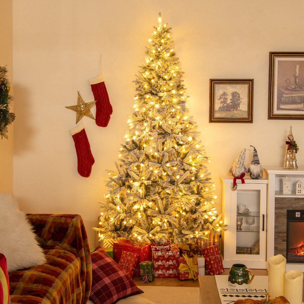 7 Feet Half Artificial Christmas Tree with 852 Tips & 9 Lighting Modes - Space-Saving Decor