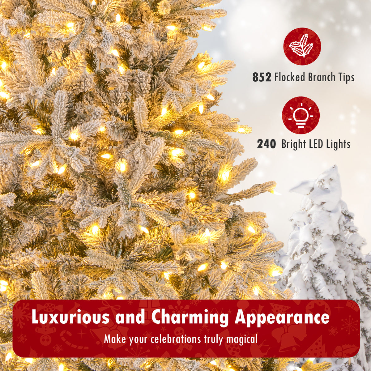 7 Feet Half Artificial Christmas Tree with 852 Tips & 9 Lighting Modes - Space-Saving Decor