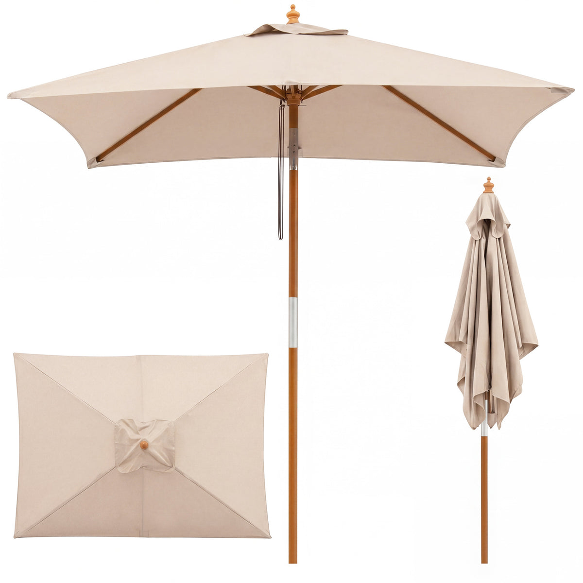 7 Feet Outdoor Rectangular Patio Umbrella with 3 Adjustable Heights