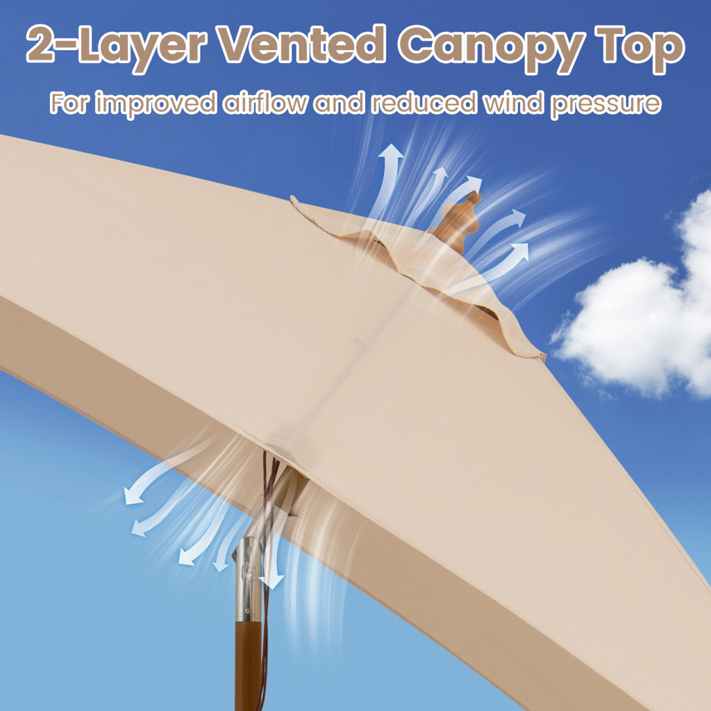 7 Feet Outdoor Rectangular Patio Umbrella with 3 Adjustable Heights