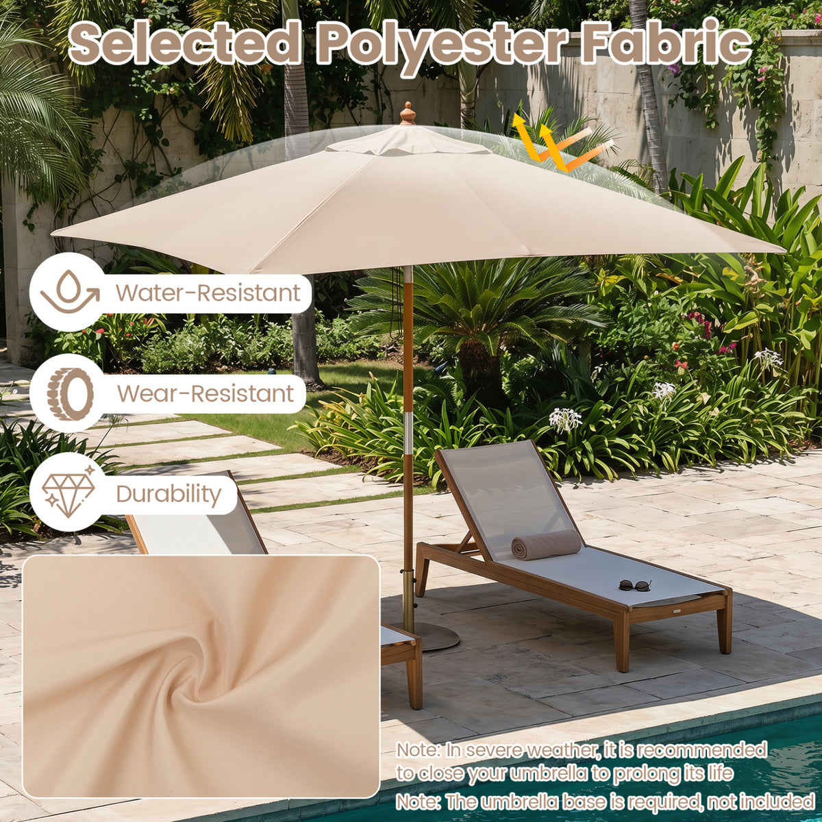 7 Feet Outdoor Rectangular Patio Umbrella with 3 Adjustable Heights
