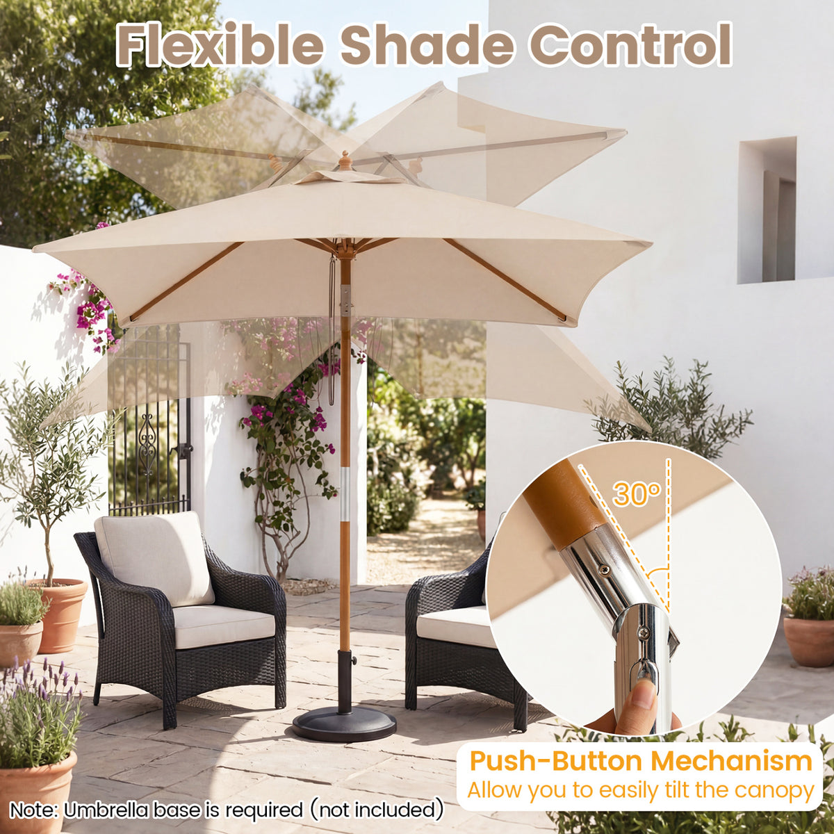 7 Feet Outdoor Rectangular Patio Umbrella with 3 Adjustable Heights