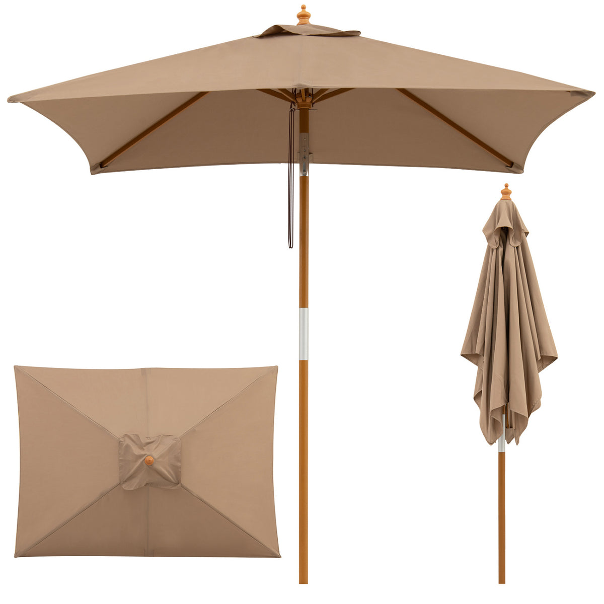 7 Feet Outdoor Rectangular Patio Umbrella with 3 Adjustable Heights