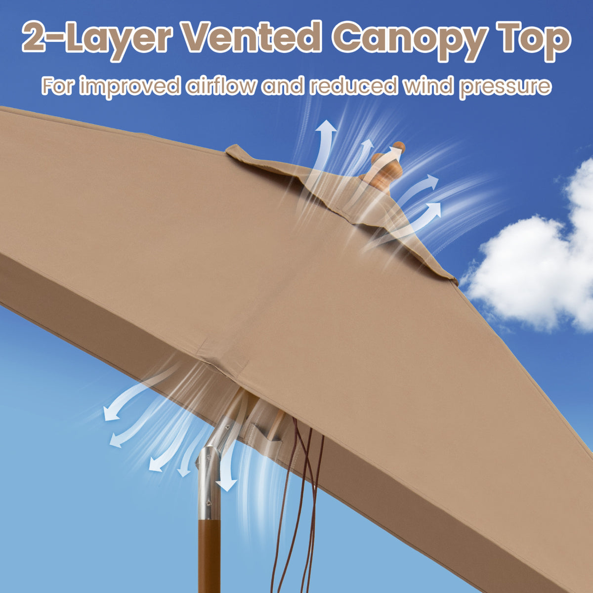 7 Feet Outdoor Rectangular Patio Umbrella with 3 Adjustable Heights