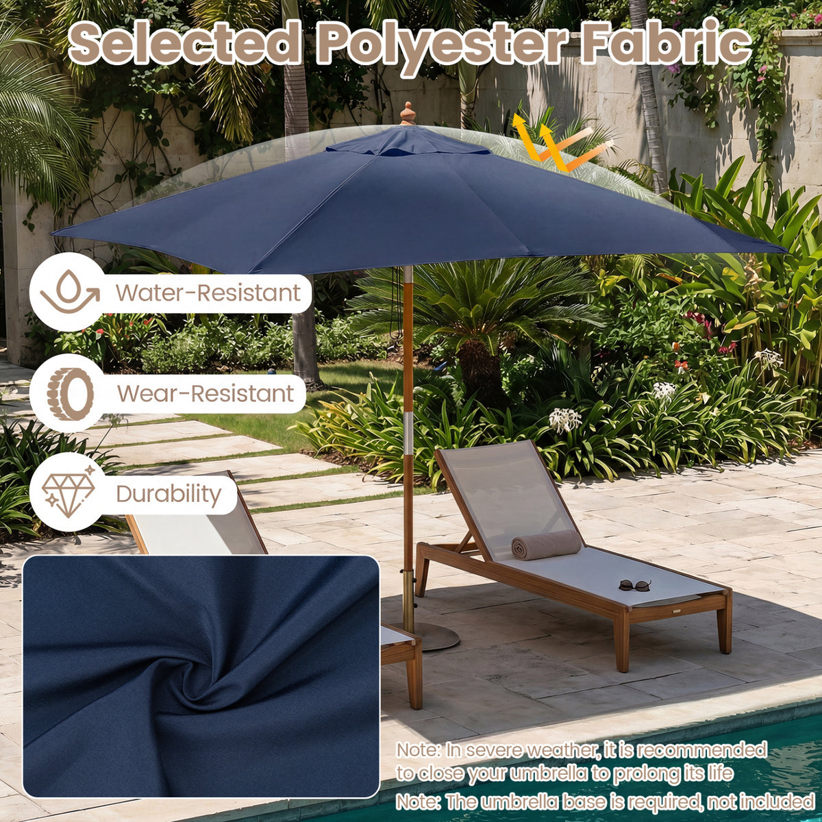 7 Feet Outdoor Rectangular Patio Umbrella with 3 Adjustable Heights