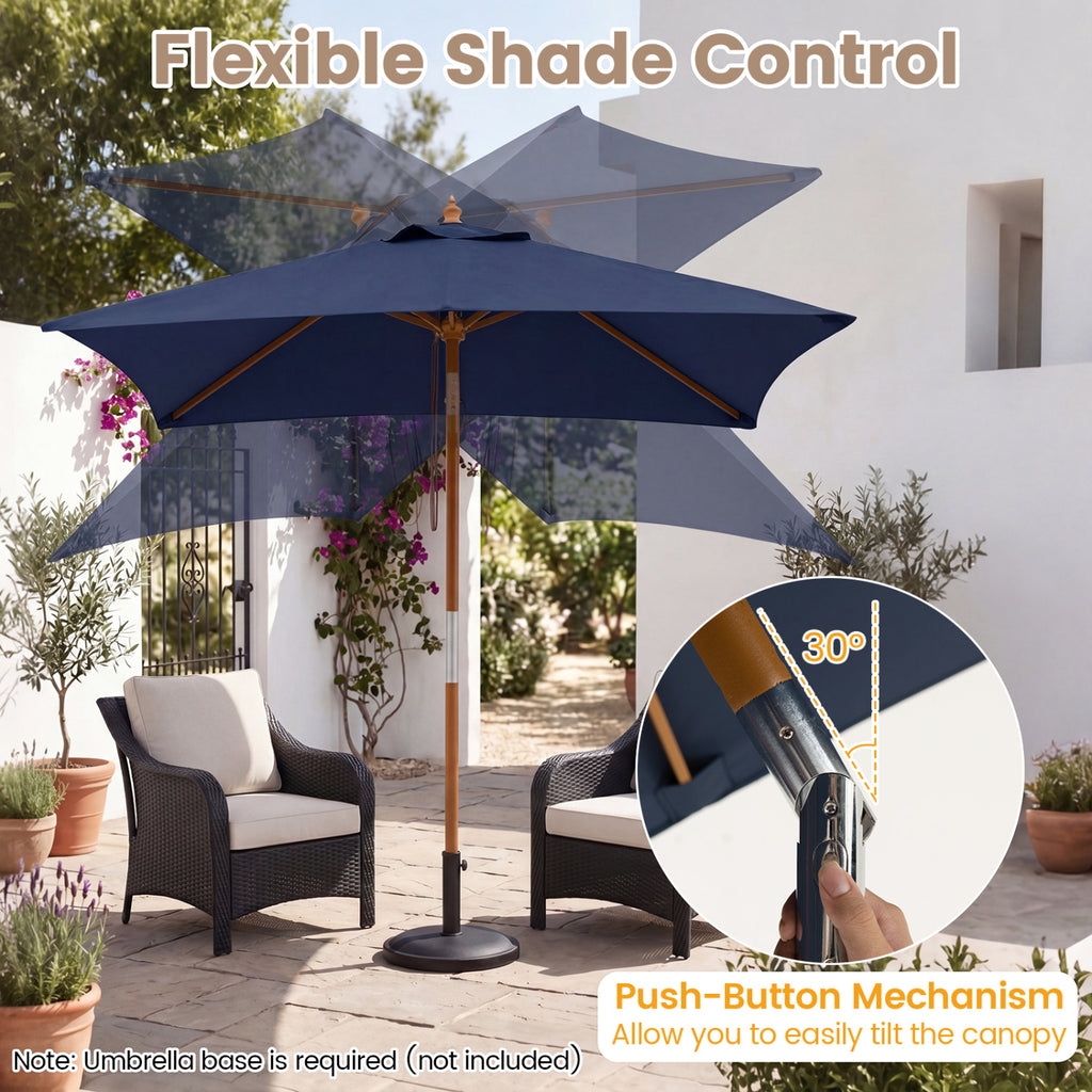 7 Feet Outdoor Rectangular Patio Umbrella with 3 Adjustable Heights