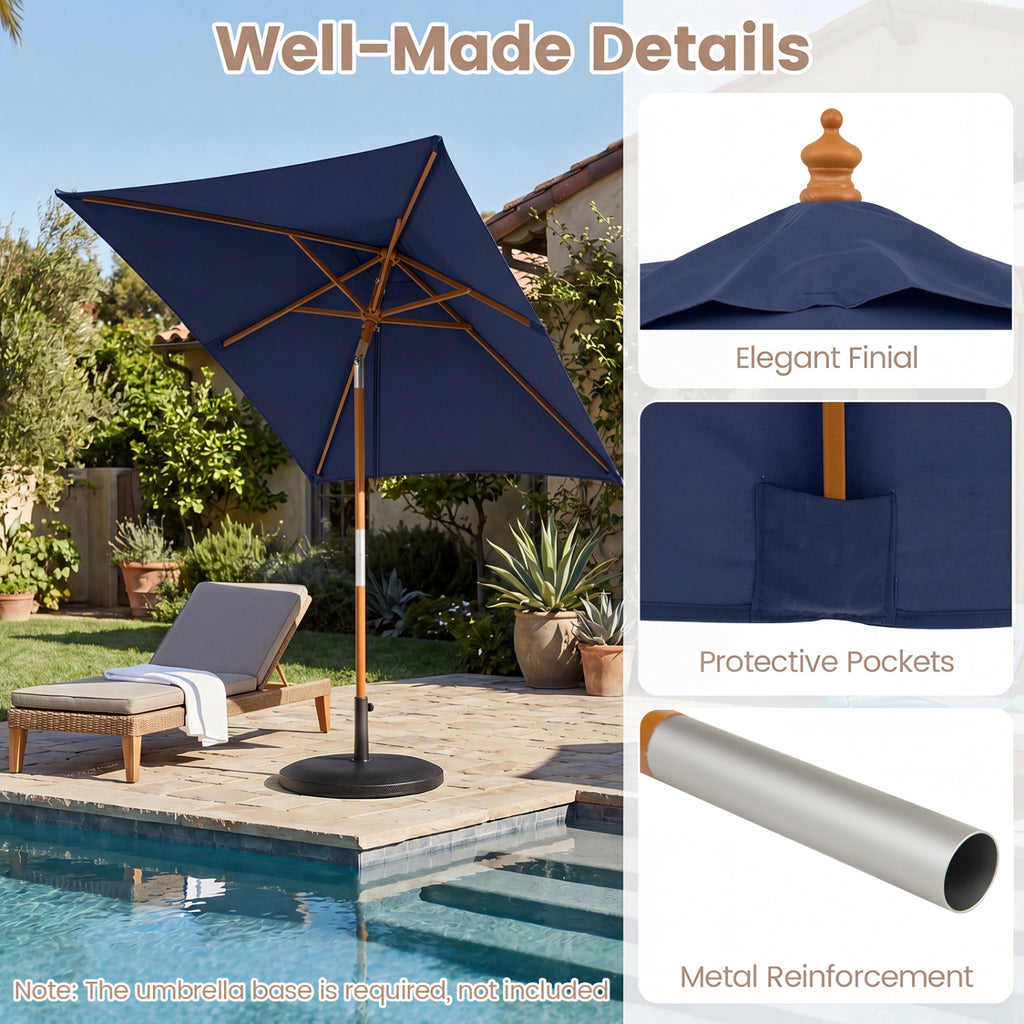 7 Feet Outdoor Rectangular Patio Umbrella with 3 Adjustable Heights