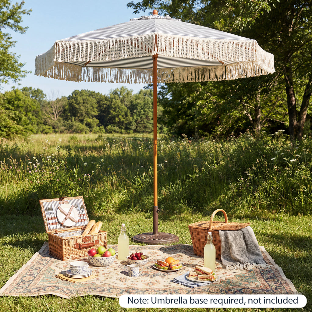 7 Feet Patio Umbrella with Boho Fringe - Blue, Style 3