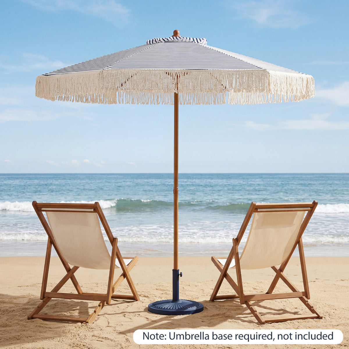 7 Feet Patio Umbrella with Boho Fringe - Blue, Style 3